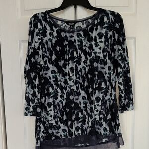 Simply Vera Vera Wang Black and Blue Patterned Blouse